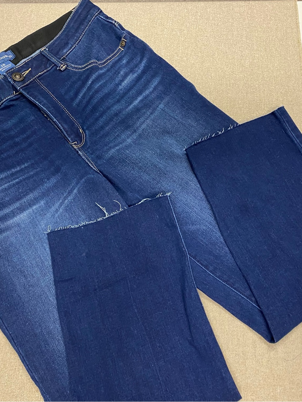 Democracy Ab Solution Raw Hem Blue Jeans with Faded Whisker Detail
